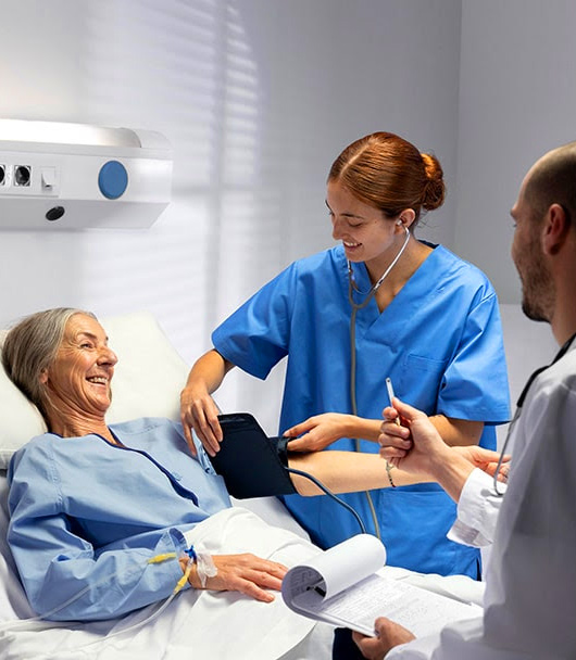 Healthcare worker assisting a patient