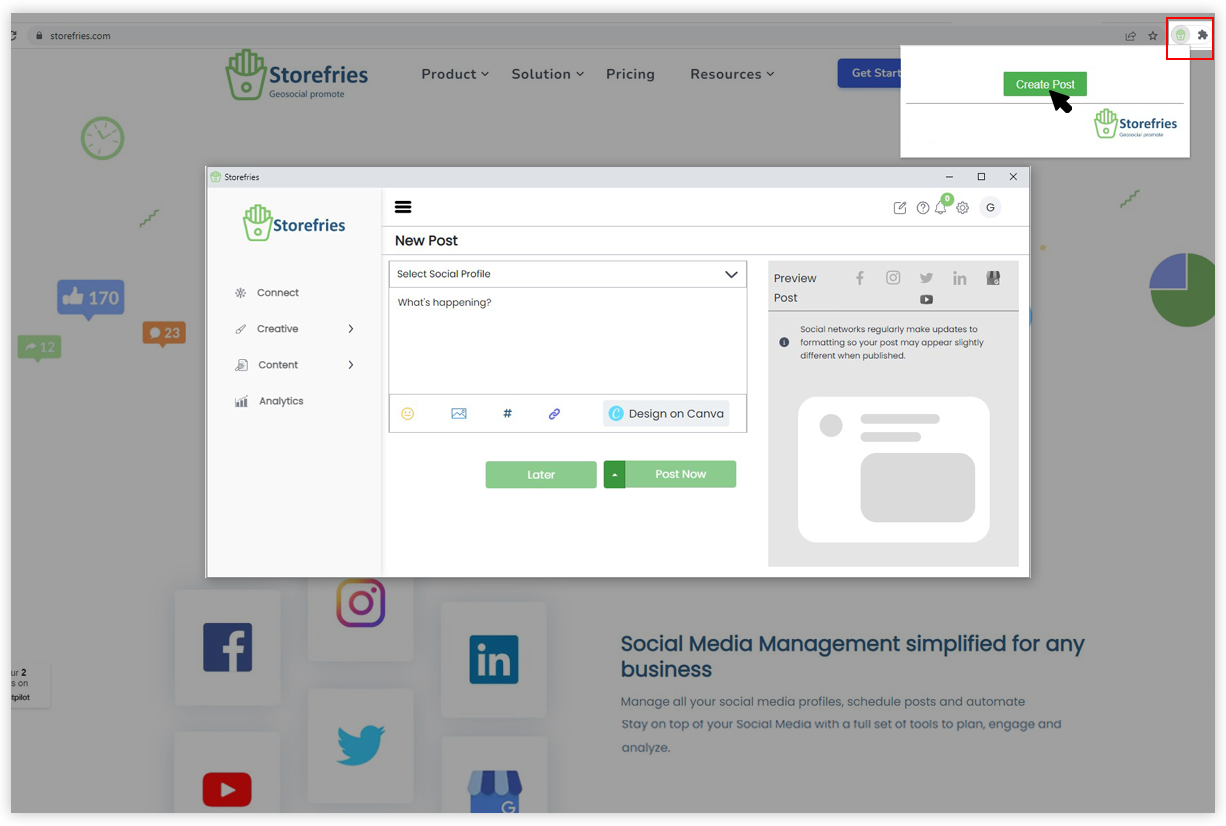 Create posts anywhere with storefries extension